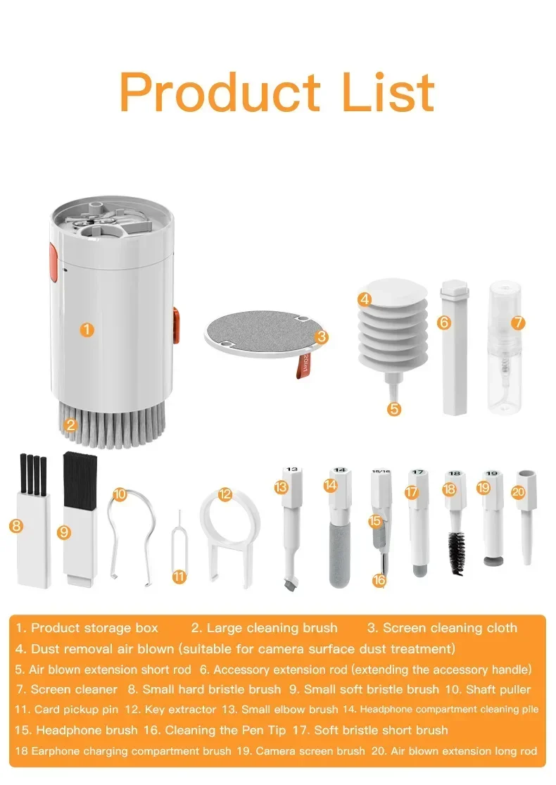 20-in-1 Reinigungsset: Computertastaturbürste, Kopfhörerstift, Bildschirm-Sprühflasche, Reinigungswerkzeuge, Tastenkappenabzieher-Set_voghion.com