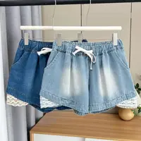 Plus Size Women's Jeans 100kg Fashion Lace For Edging Drawstring Elastic Waist Denim Shorts Wide Leg Hot Pants Summer 25007 - Image 5