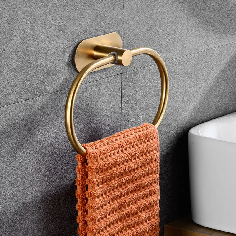 Towel Holder Stainless Steel Self-adhesive Bathroom Towels Rack Black Washhand Hanger Ring Rail Bar Kitchen Storage Accessories