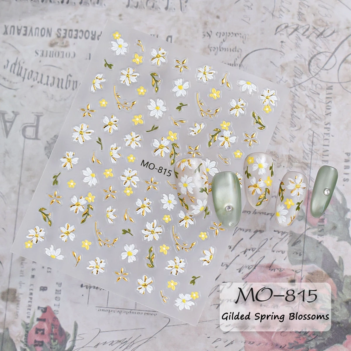 3 bis 15 Blatt 5D Geprägte Gold-Umriss Blumen-Nagelaufkleber Rose Gänseblümchen Frühlingsblüte Selbstklebende Blumen-Dekorationen – Detail 9