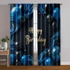 2pcs, Popular Curtains 2D print Happy Birthday Blue & Black Fabric (without rod) Decorations Clearance Perfect for Kitchen 1