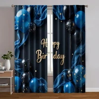 2pcs, Popular Curtains 2D print Happy Birthday Blue & Black Fabric (without rod) Decorations Clearance Perfect for Kitchen 1