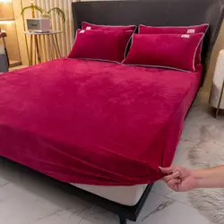Thick Cashmere Solid Fitted Sheet High Quality Non Slip Mattress Cover Protector Soft Flat Sheet Mattress Cover 160x200cm