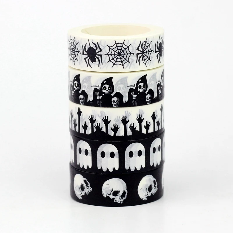 2024 NEW 1PC 10M Decor Halloween Holiday Ghosts Skull BW Washi Tape Set for Scrapbooking Journaling Masking Tape Cute Stationery 2