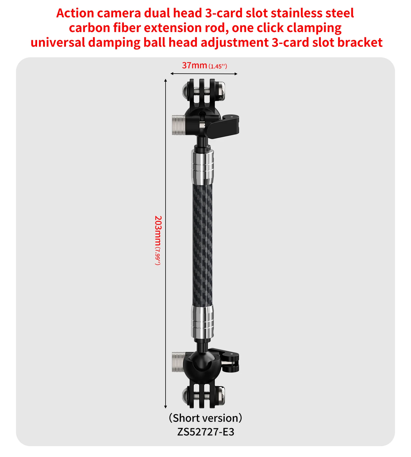 Carbon Faser Selfie Stick Stange Kamera Halterung für Gopro Insta360 OSMO 360 Helm Arm 17mm Kugelkopf Stativ Halterung mic Licht Halter – Detail 11