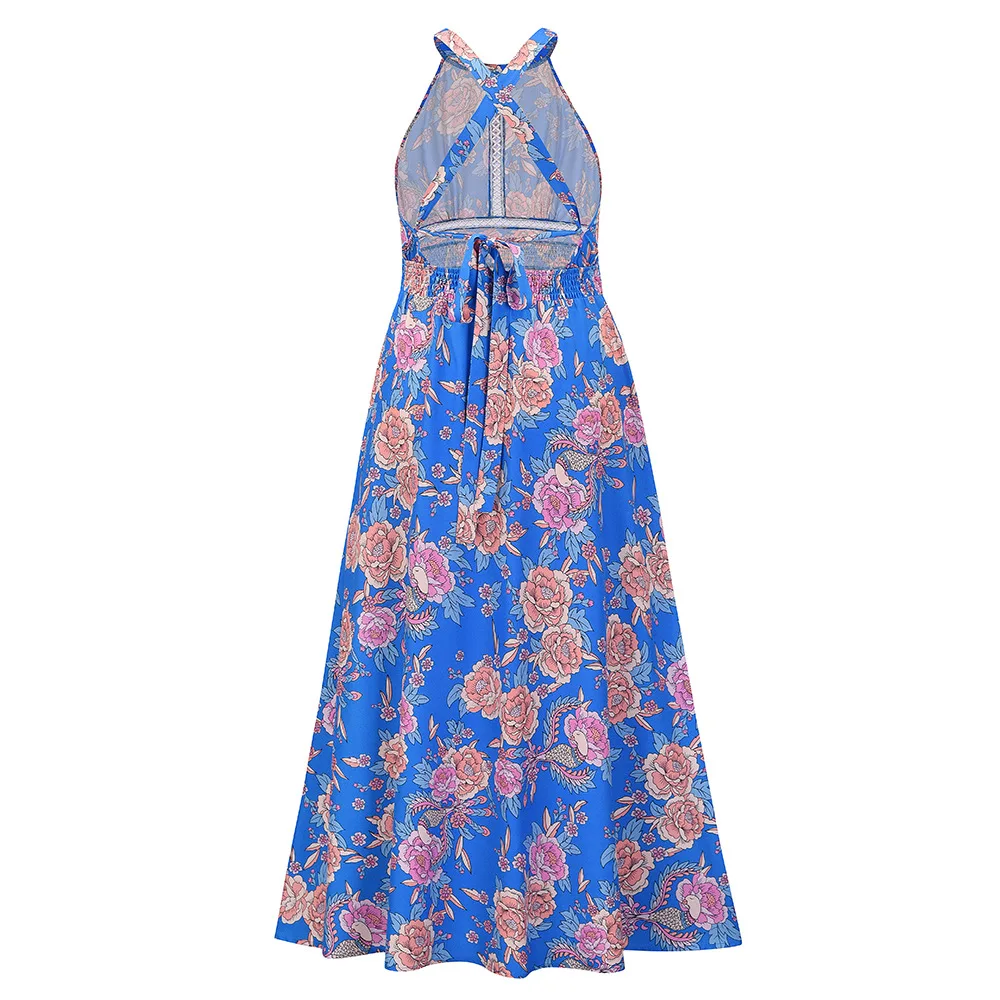 Sexy Sleeveless Floral Skirt 2022Spring And Summer Retro Slim Temperament Long Beach Skirt Bohemia Long Dress Vintage Boho Dress maxi dresses