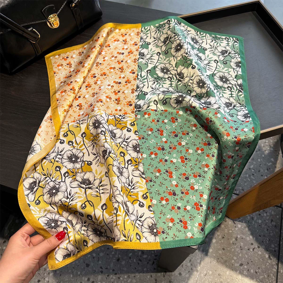 100% Pure Silk Square Scarf Women Dot Print Neckerchief Bandana