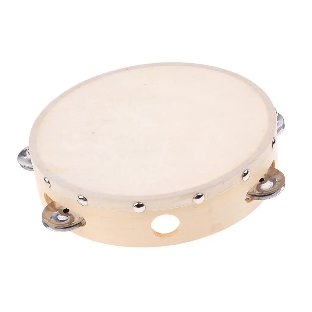 Lambskin Kids Tambourine Mini Hand Drumbell Percussion Accessory for Children Music Party