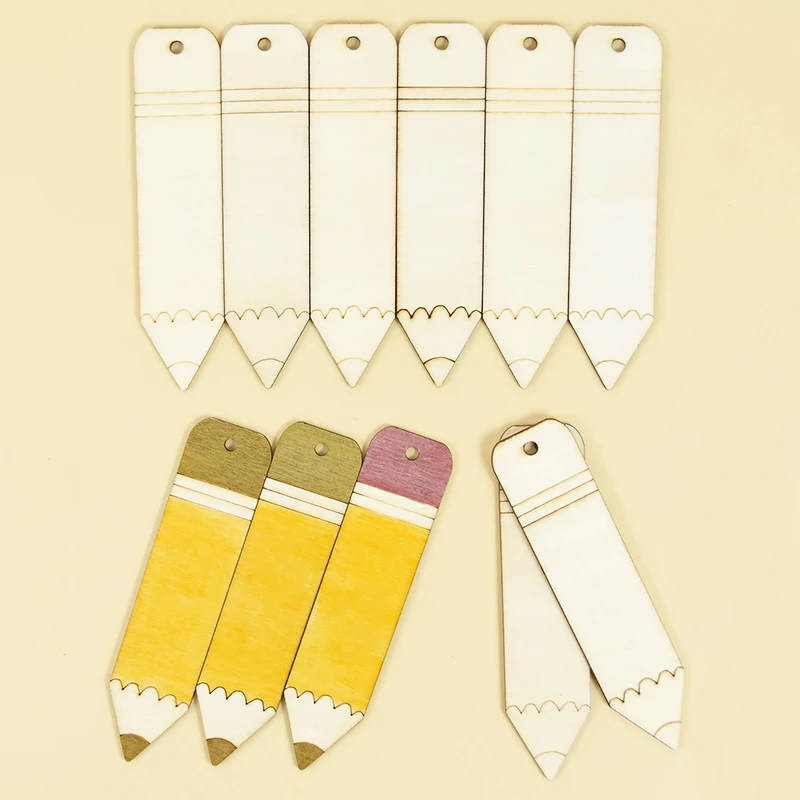 

10pcs Blank Pencil Wooden Tags Unfinished Nature Wood Slice DIY Crafts Bookmark Garment Clothing Hanging Label Tag Kids Gift Toy