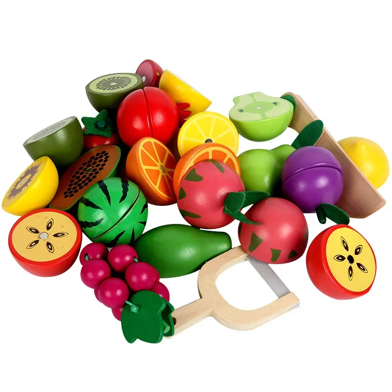 A Set Of Wooden Cutting Fruits And Vegetables On A Magnet, Toys \  Household appliances and kitchens Toys \ Wooden toys