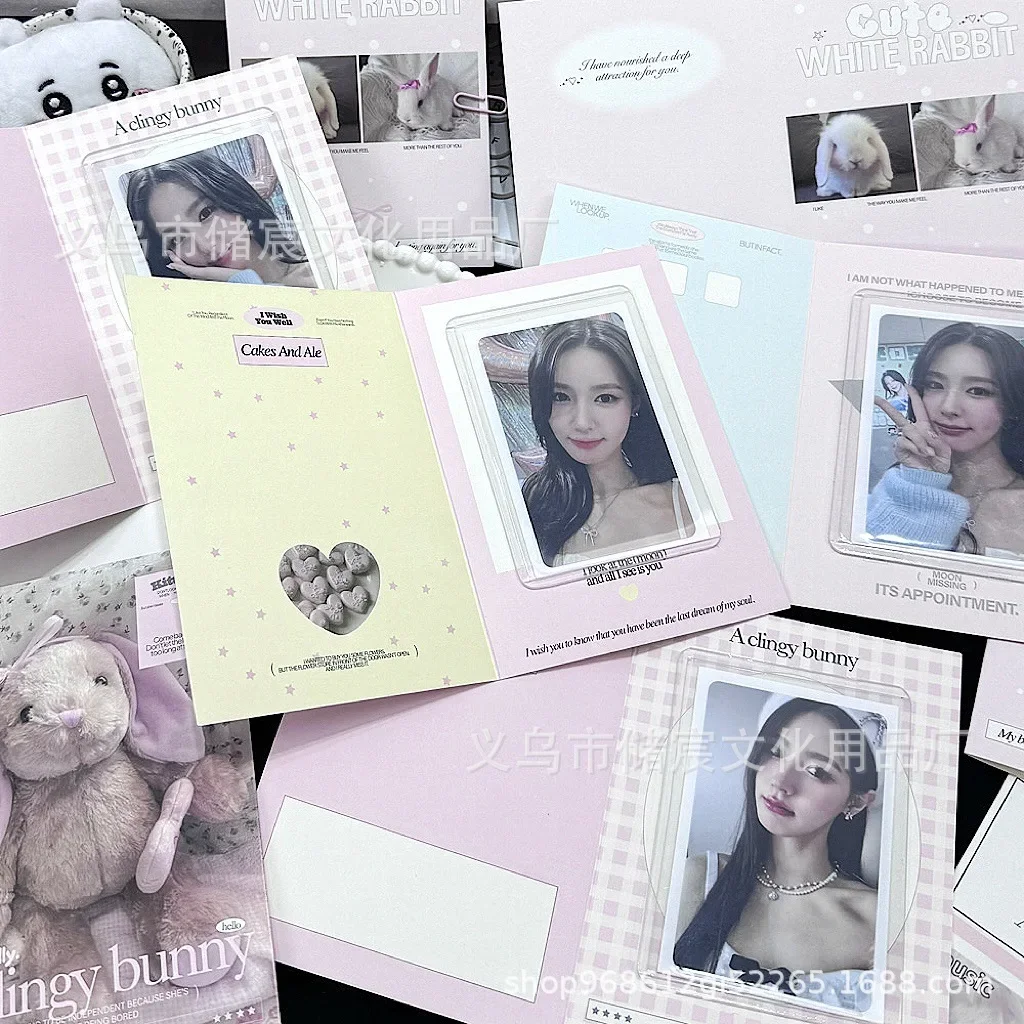 Korean Ins Cute Cake Bunny Folding Back Card Kpop 3-inch Photocard Holder Writable Sell Card DIY Decor Packing Fixed Board 10Pcs