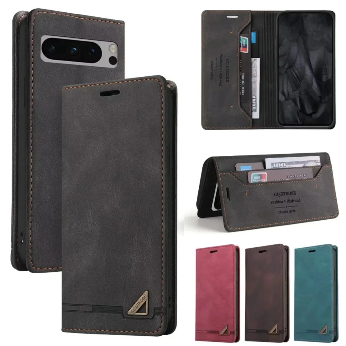 Anti theft Brush Flip Leather Case for Google Pixel 10 9 Pro XL 10A 9A 8 7 6 Pro 8A 7A Stand Card Solt Wallet Phone Etui Cover