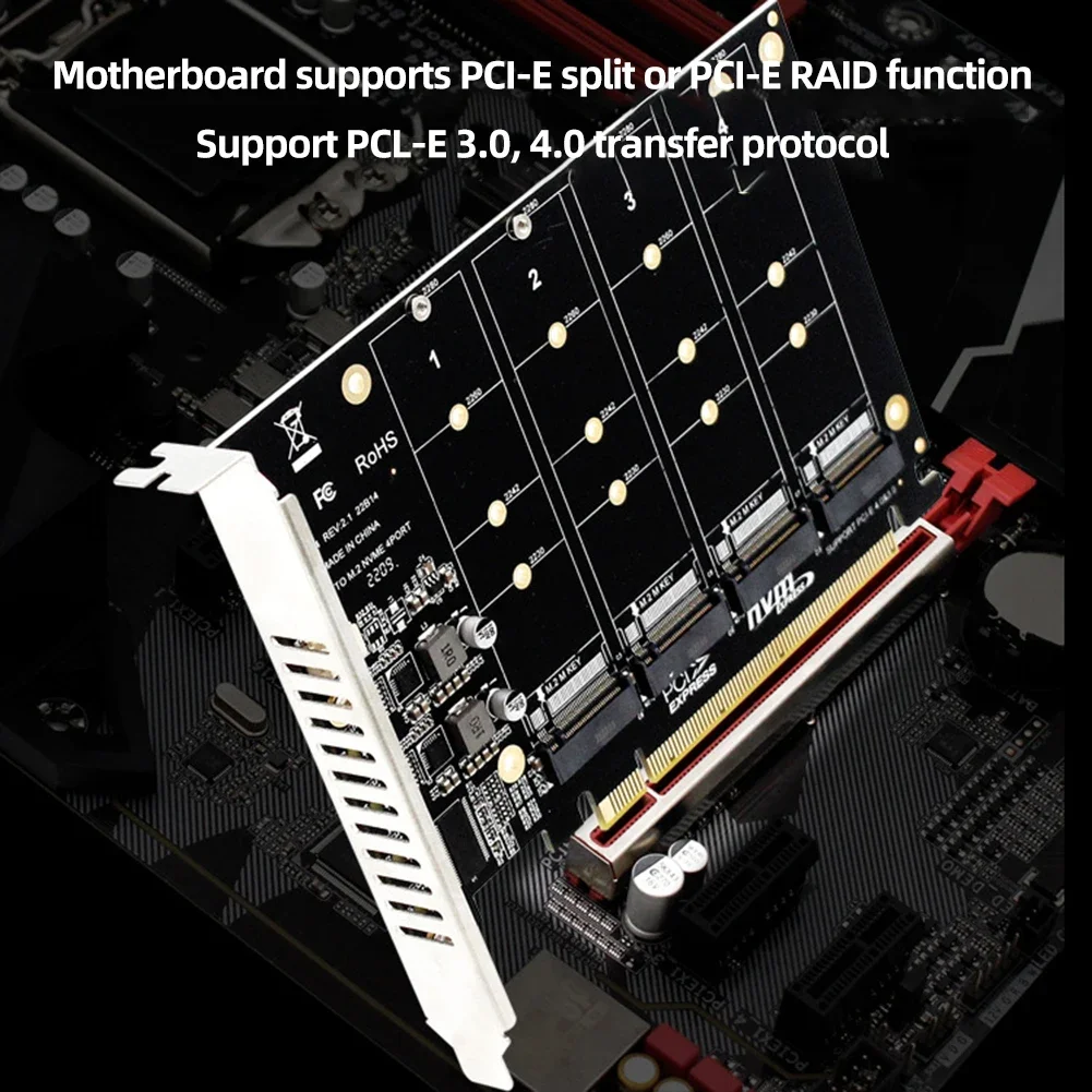 M.2 expansion card High-speed four-channel M.2 NVME PCIE 3.0 4.0 transmission protocol 4x32Gbps PCIE RAID support 2230 2242 2260 228