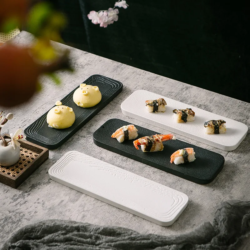 

1pcs Rectangular Plate Japanese Restaurant Sashimi Sushi Plate Dessert Cake Plate Home Solid Color Ceramic Tableware