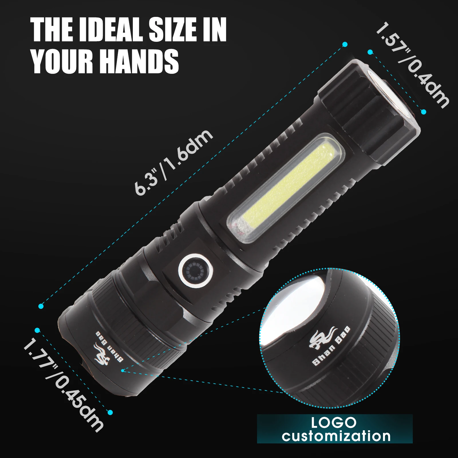 

ShanBao Multifunctional Usb Ultra-strong Light Zoom Magnetic Compact Flashlight (Customizable Exclusive Logo)