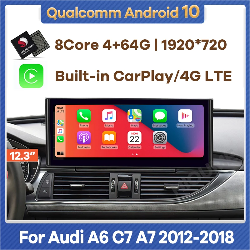 

Автомагнитола 10,25 дюйма/12,3 дюйма, Snapdragon, Android 10, мультимедийный проигрыватель с GPS-навигацией для Audi A6 C7 A7 2012-2018, стерео видеопроигрыватель