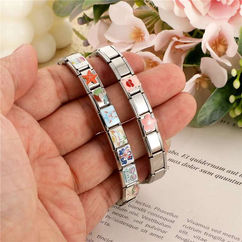 Butterfly Star Heart Square Beads Stainless Steel Bracelet Jewelry DIY Wholesale