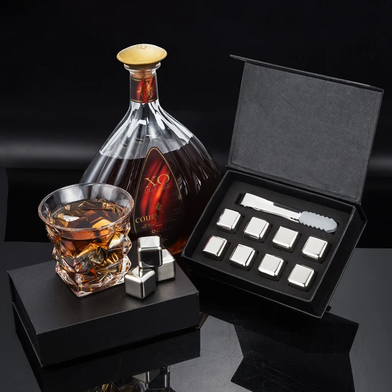 Stainless Steel Ice Cubes Set Reusable Chilling Stones for Whiskey Wine Wine Cooling Cube Rock Party Bar Tool 304 SGS With Clip