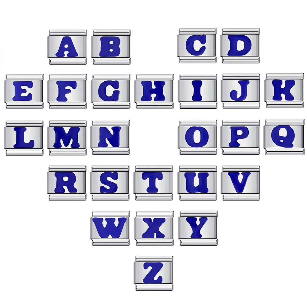 26 englische Buchstaben A-Z Glasur blaue Farbe italienische Links Charm passend für 9 mm Edelstahl Damen Herren Armband DIY Herstellung von Schmuck