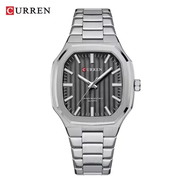 CURREN 8458 Men Quartz Watch Fashion Business Simple Leisure Silvery Stainless Steel Strap Wristwatch 6