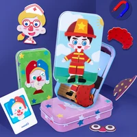 Magnetic 3D Puzzle Children Dress Up Change Facial Expression Game Iron Box Jigsaw Early Education Imagination Toys Girls Gifts 2