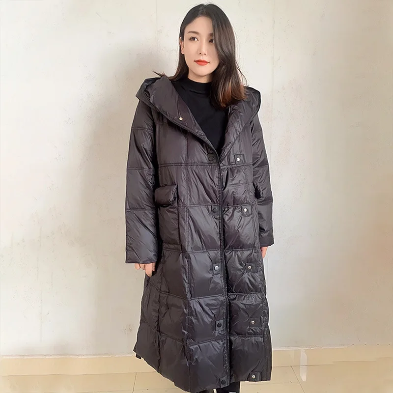 New Winter 2022 women's long parka full sleeve loose hat thick white duck down jacket women's warm coat higt street fashion