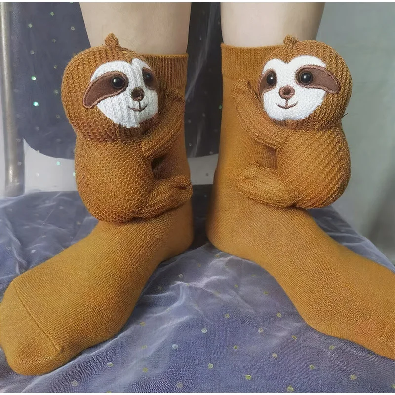 ثلاثية الأبعاد متماسكة جوارب بصور حيوانات لطيف جوارب يمكن السير بها على الأرض اليد الكروشيه طبقة مزدوجة جورب دافئ مع أرنب لطيف الباندا الحيوانات هدايا عيد الميلاد