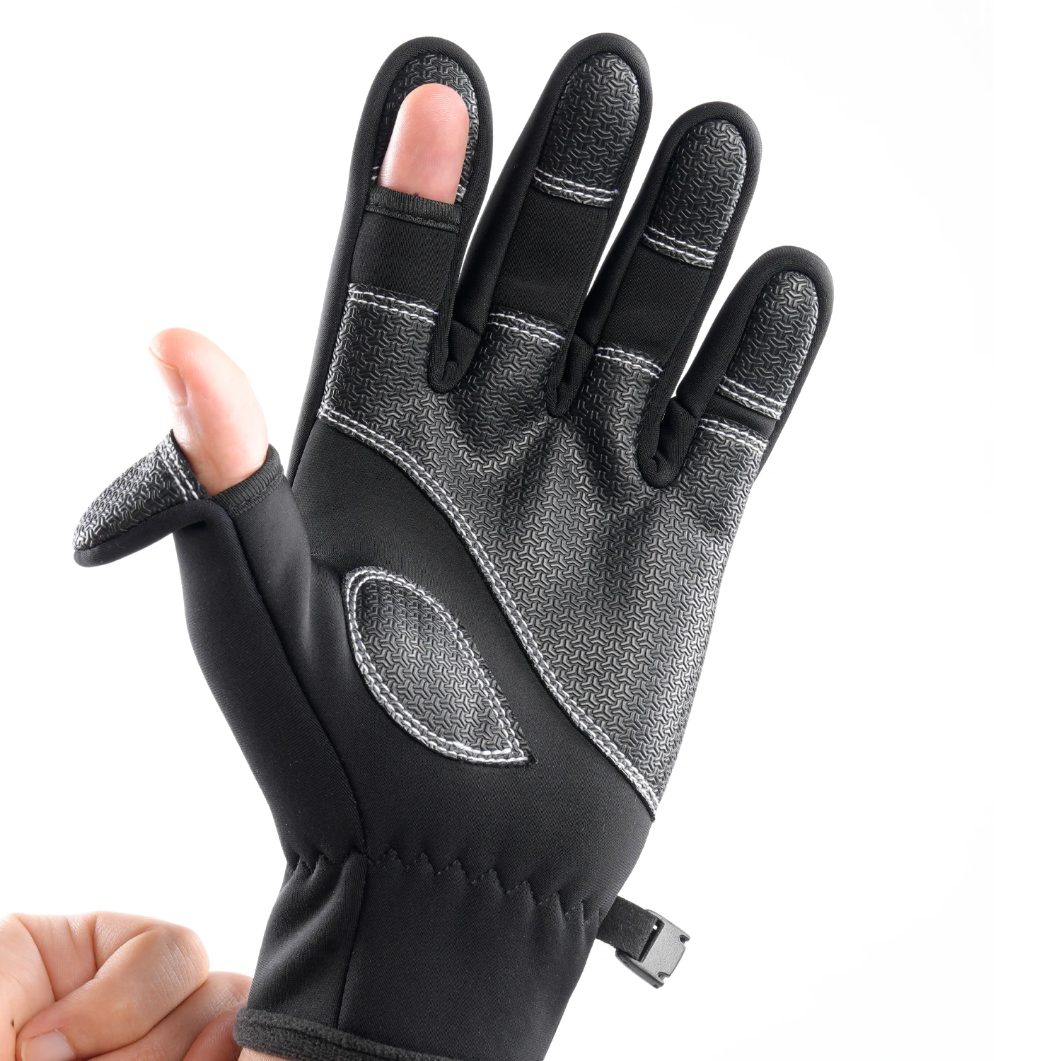 Outdoor Riding Bike Fishing Fingerless Gloves Cycling Gloves Fishing Gloves Polar Fleece Exposed Two-finger Touch Screen Non-slip Waterproof Unisex