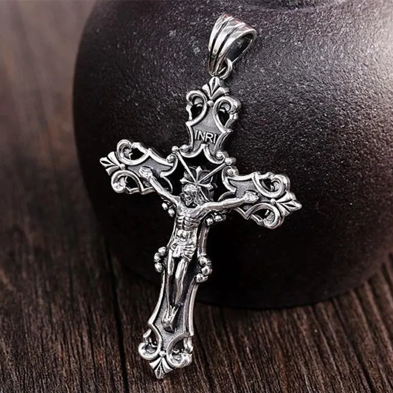 Jesus Cross Necklace Pendant Pure 925 Sterling Silver Fashion