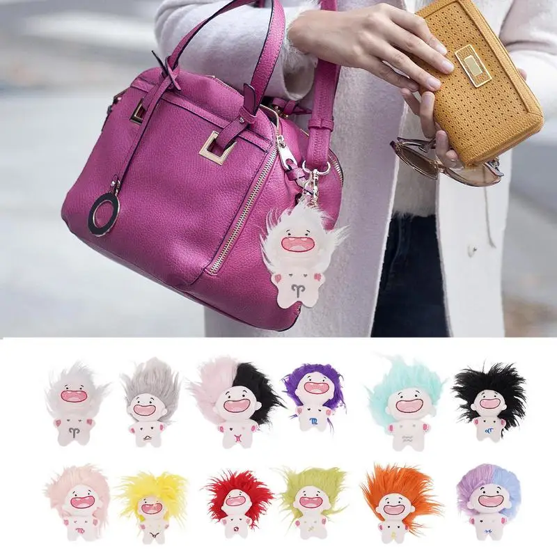 

Cute 12 Constellations Hairstyle Toothless Plush Doll Keychain Funny Mini Fried Hair Cotton Doll Creative Children Birthday Gift