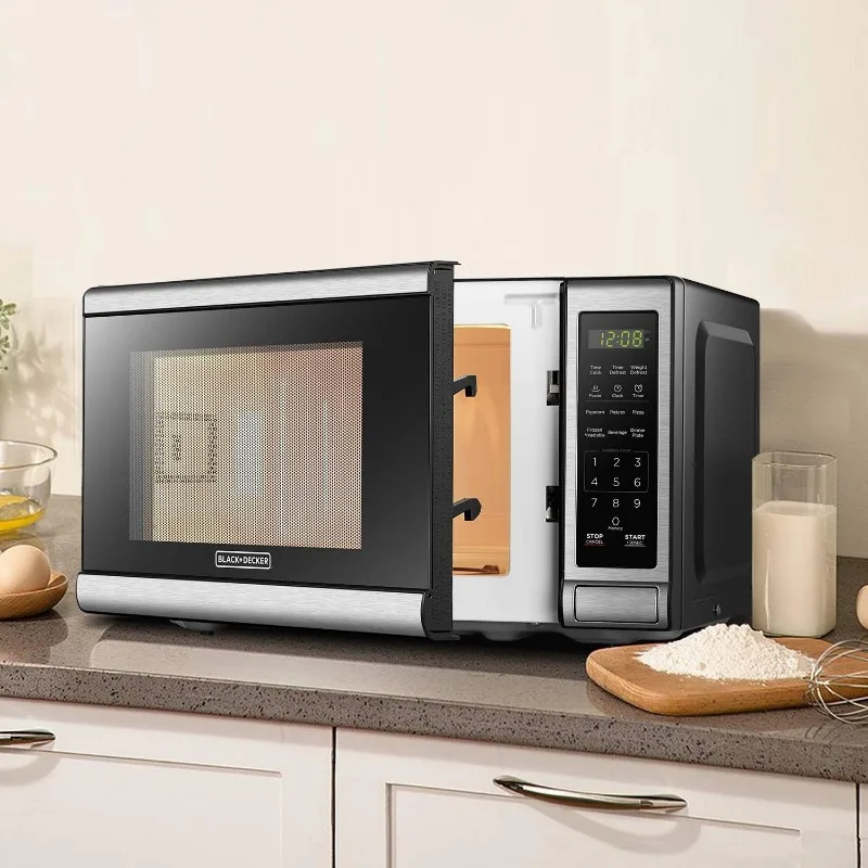 Digital Microwave Oven with Turntable Button Door, Child Safety Lock, 700W, Stainless Steel, 0.7Cubic Feet, Multifunction Weibol 6