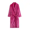 2025 Robe en flanelle pour femmes, peignoir épais et chaud en polaire avec poches, chemise de nuit longue en peluche douce pour l'hiver, vêtements de nuit