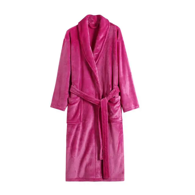 2025 Robe en flanelle pour femmes, peignoir épais et chaud en polaire avec poches, chemise de nuit longue en peluche douce pour l'hiver, vêtements de nuit