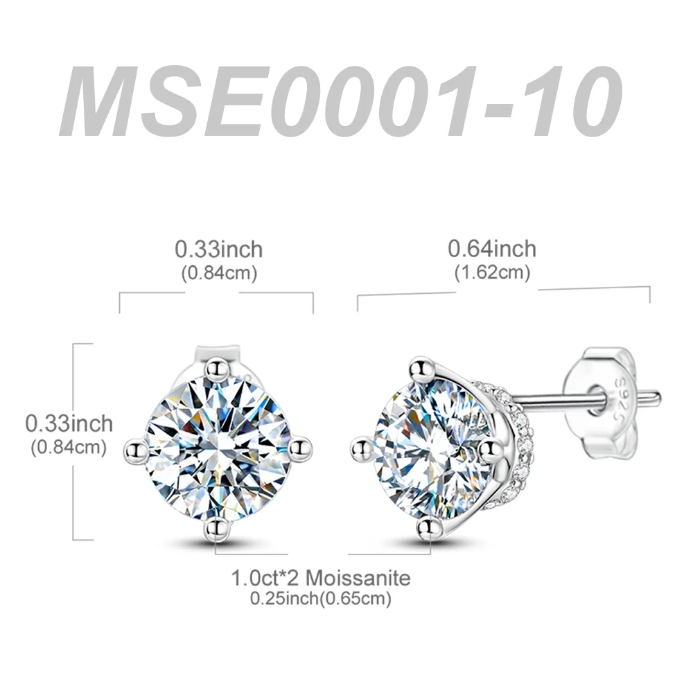 Classic Moissanite Earrings S925 Sterling Silver Crown Ear Stud Women Brilliant Diamond Wedding Engagement Earrings