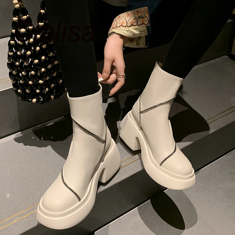

Cialisa Fashion Design Ankle Boots For Women 2023 Autumn Winter Round Toe Thick Heels Genuine Leather Platform Shoes Short Boots
