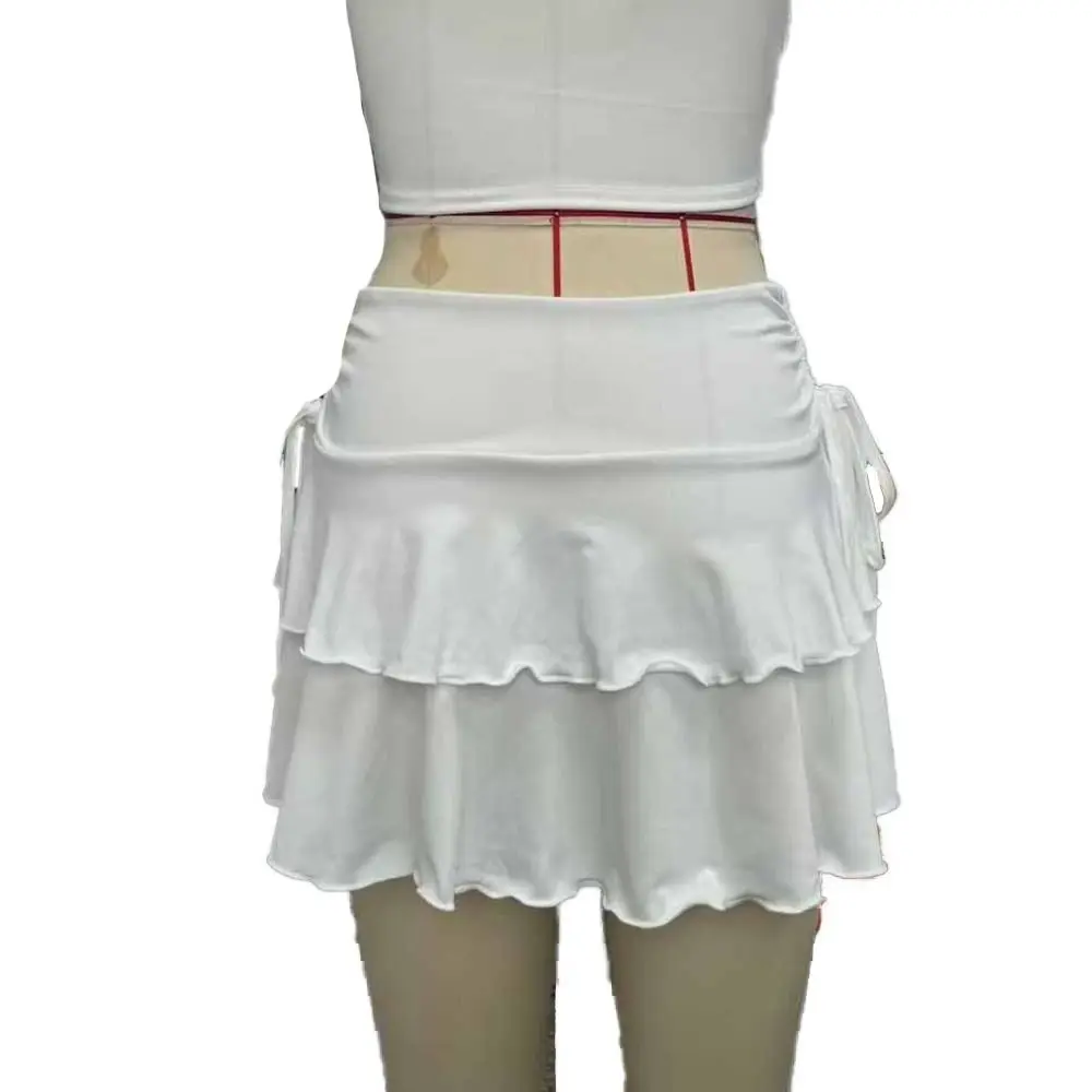 Solid Color Lace Up Girls Short Mini Skirt Slim Fit Ruffle High Waist A-line Skirt Teens Cake Dress Pleated Mini Skirts Summer