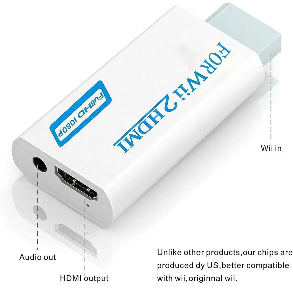 Wii 콘솔용 1080P HDMI 호환 어댑터 풀 HD 컨버터, PC HDTV 모니터 디스플레이용 동기화된 오디오 및 비디오 출력