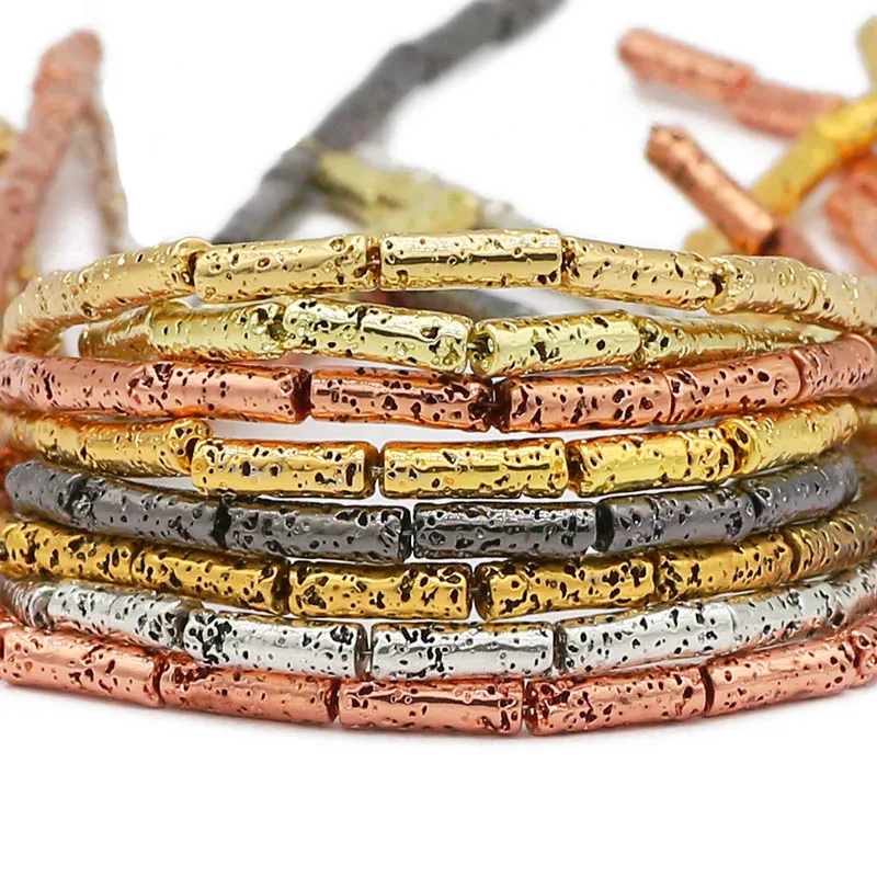 Rose Gold Plated Lava Stone Cylinder Beads
