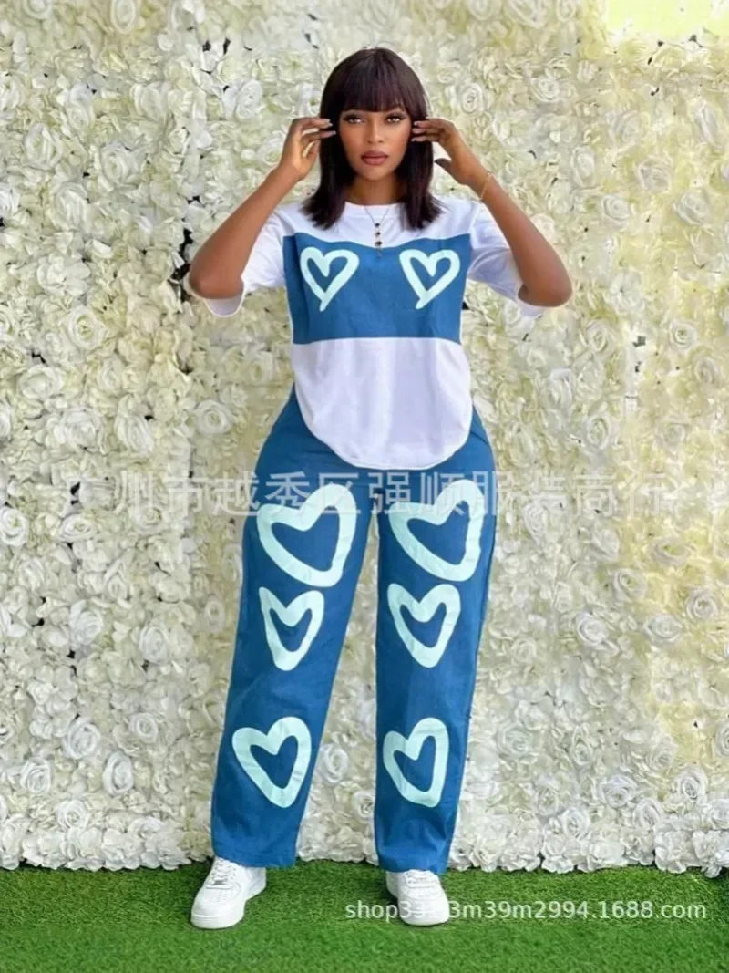 Women's Stripe Printed 2 Piece Sets Tracksuit Women Casual Plus Size Office Lady Tops and Wide Leg Pants Set For Women