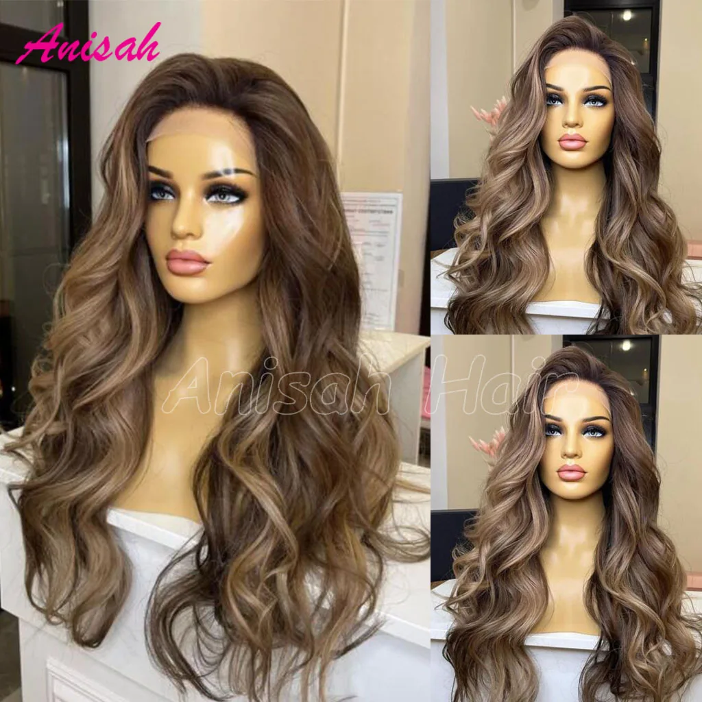 

Brazilian Remy Human Hair Lace Frontal Wig Highlight Ombre Brown Color Body Wave HD Transparent Lace Front Closure Wigs Prepluck