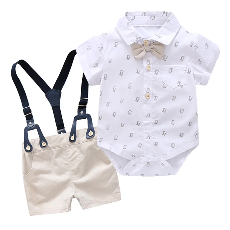 Baby Boy Clothes Summer Gentleman Birthday Suits Newborn Party Dress Soft Cotton Solid Romper + Belt Pants Infant Toddler Set |