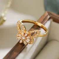 Versatile Flower Rotatable Cubic Zirconia Size Adjustable Rings For Women Gold Copper Metal Ring Party Jewelry 4