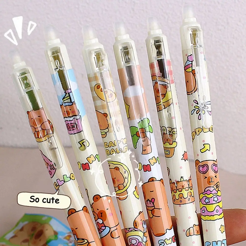 Cartoon Capybara Gel Pen 4 stks/set Zwarte Inkt Gel Pen Briefpapier Intrekbare Balpennen Schrijven Pennen School Kantoorbenodigdheden