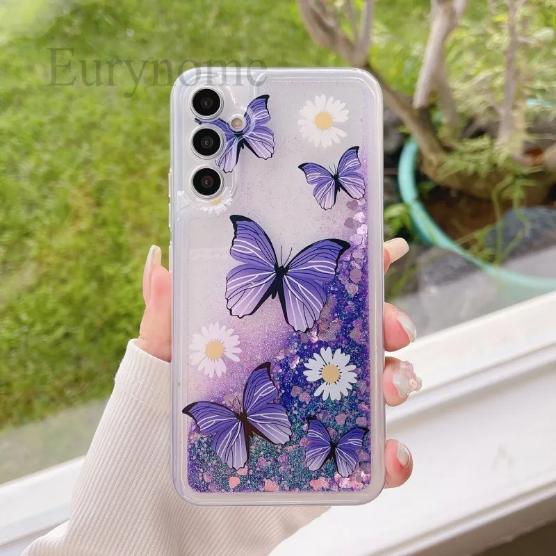 Purple Butterfly Liquid Glitter Quicksand Flower Bling Case