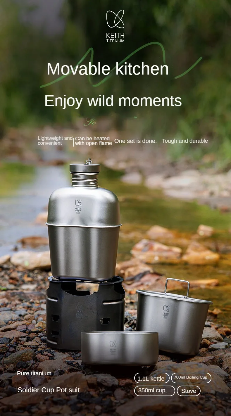 Keith Titan Single Soldier Cup Pot Herd Set kann Wasser kochen tragbare Outdoor Camping Wasserkocher Lunchbox Ti3061 – Detail 1