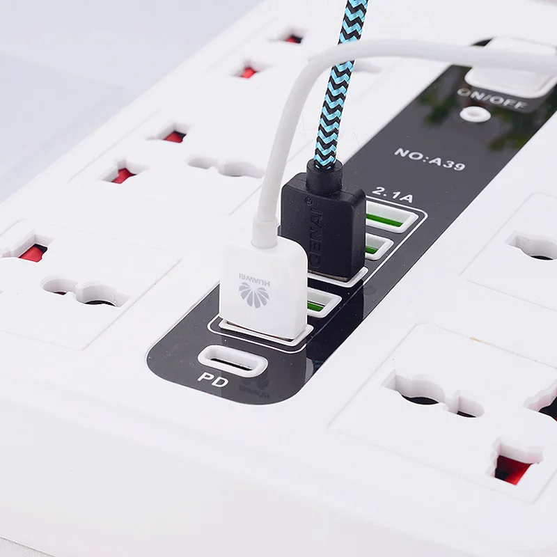 2M Extension Cord Power Strip For Office Home EU UK US Plug Universal Socket 2500W Overload Protection 5 USB 1 Type C Ports