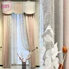 Princess Style Girl Room Pink Grey Lace Patched Curtains for Living Room Bedroom French Window Embroidered Window Screen 1