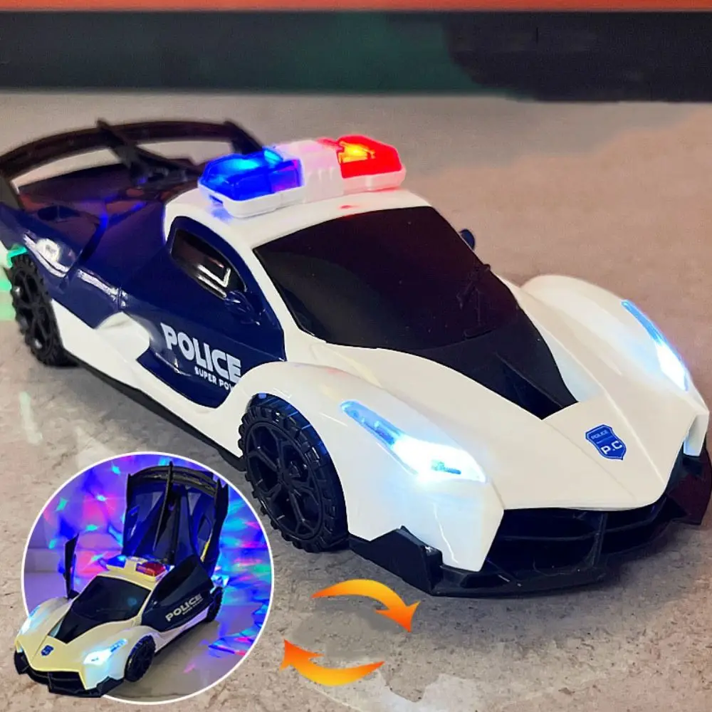 Transform Vehicle 360° Rotating Police Car Toy Sensory Toys Omnidirectional Driving LED Light Police Car Toy Portable Automatic
