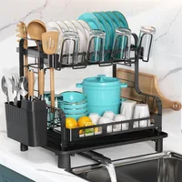 2 Tier Dish Drying Rack, Dish Racks for Kitchen Counter, Stainless Steel Dish Drainers with Cutlery Holder and Cup Rack 1