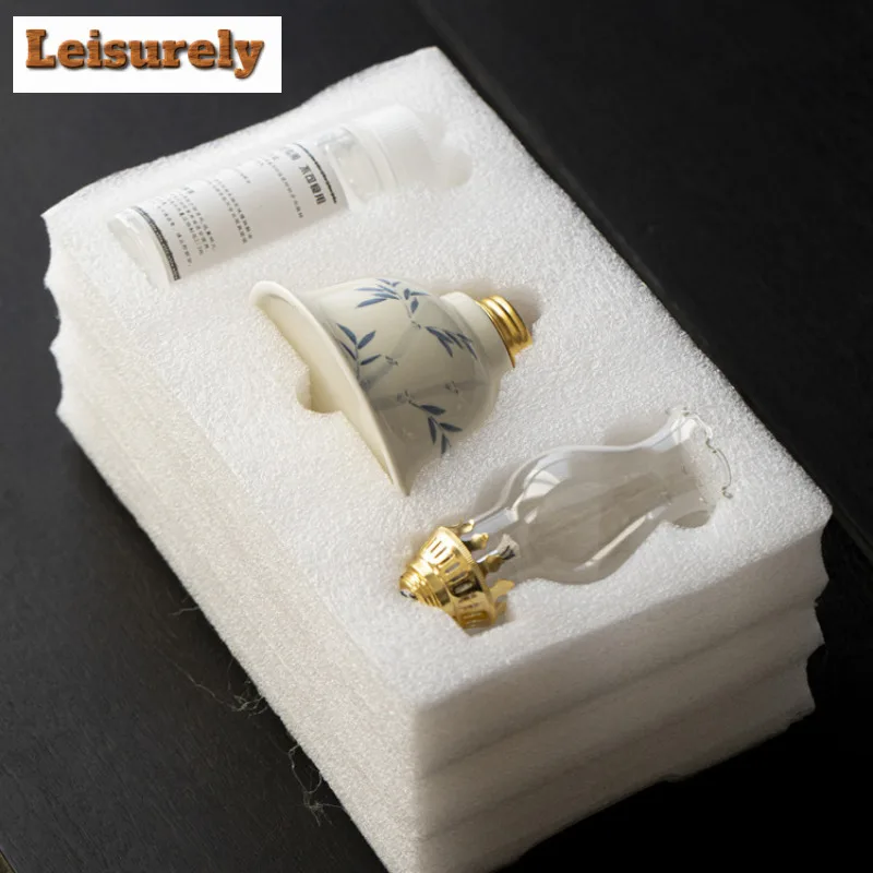 Wood Ash Ceramic Butter Lamp Chinese Nostalgic Kerosene Lamp Household Interior Atmosphere Lamp Retro Tea Ceremony Decoration